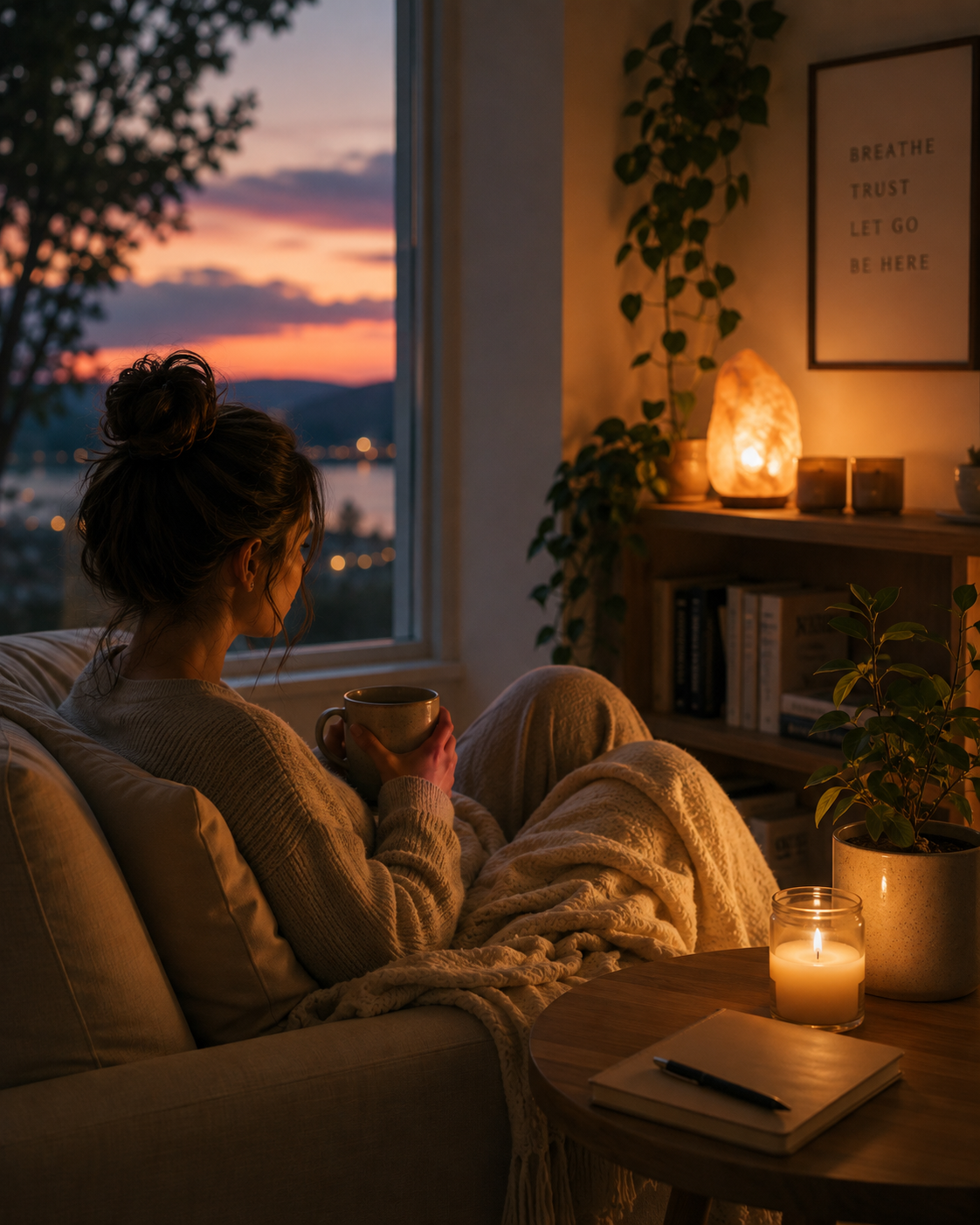 Calm evening scene representing anxiety relief