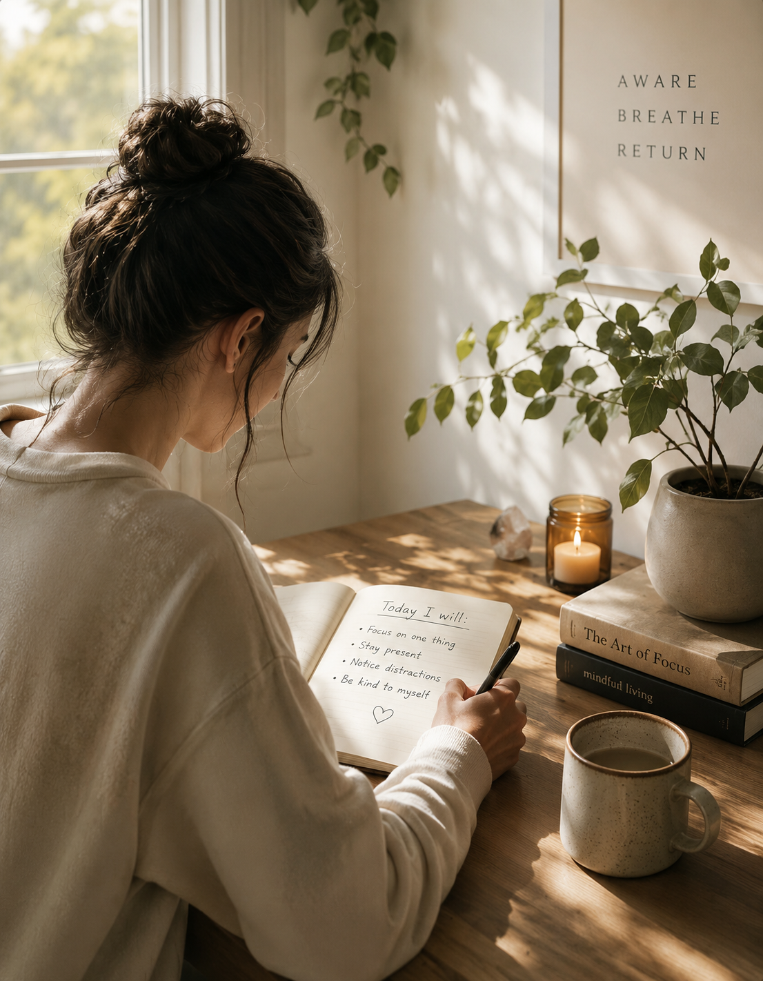 Person journaling to track focus and attention patterns